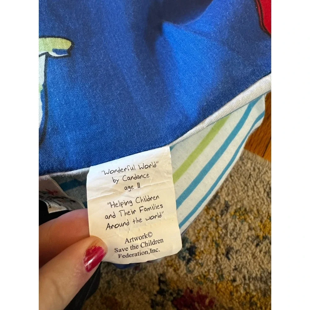Vintage Save The Children 'wonderful‎ World' Flowers stripes Comforter Blanket